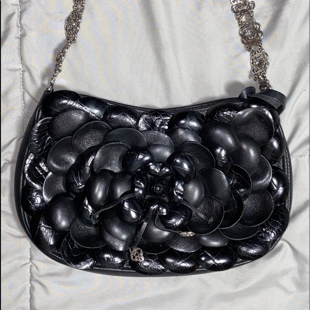 Brighton Rosalie 3D Black Leather Floral Shoulder Bag